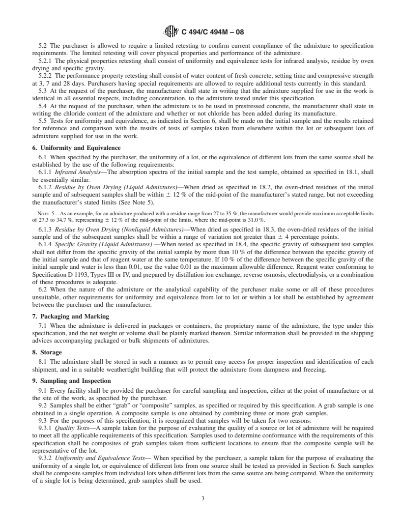 REDLINE ASTM C494/C494M-08 - Standard Specification for  Chemical Admixtures for Concrete