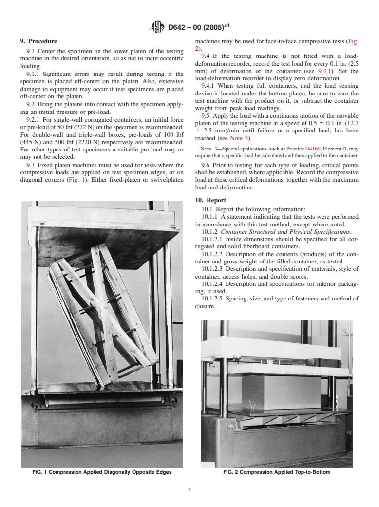 ASTM D642-00(2005)e1 - Standard Test Method for Determining Compressive Resistance of Shipping Containers, Components, and Unit Loads