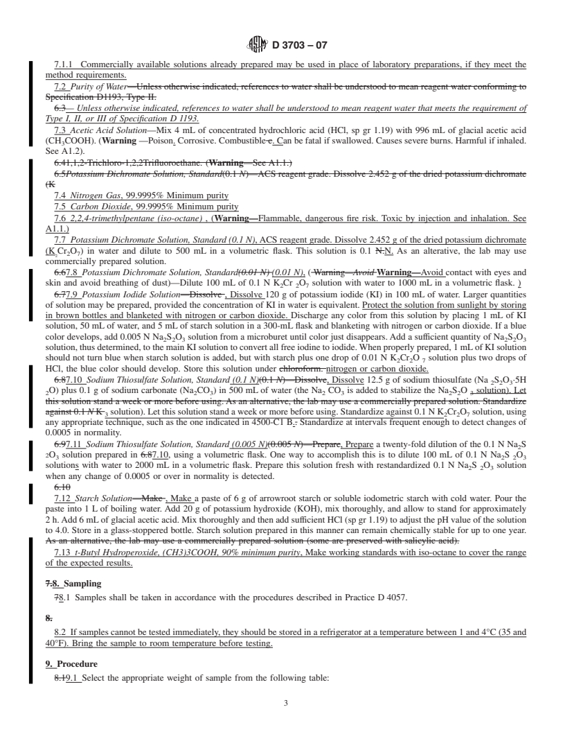 REDLINE ASTM D3703-07 - Standard Test Method for Hydroperoxide Number of Aviation Turbine Fuels, Gasoline and Diesel Fuels