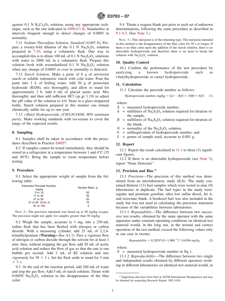 ASTM D3703-07 - Standard Test Method for Hydroperoxide Number of Aviation Turbine Fuels, Gasoline and Diesel Fuels