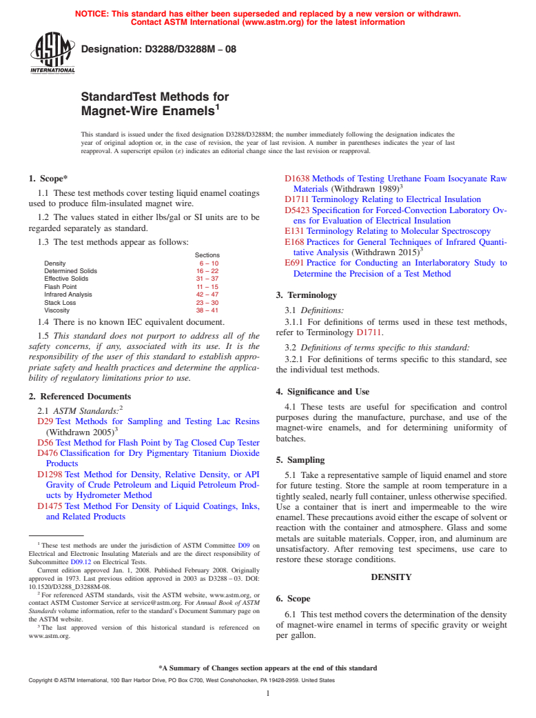 ASTM D3288/D3288M-08 - Standard Test Methods for  Magnet-Wire Enamels