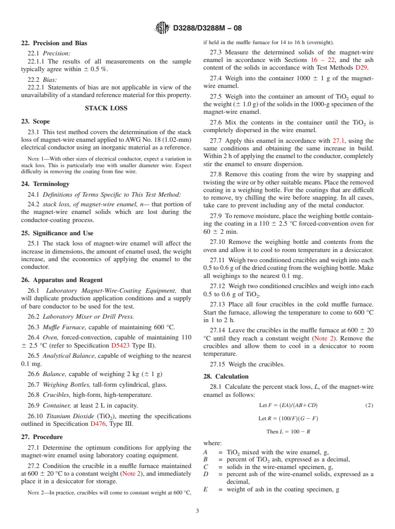 ASTM D3288/D3288M-08 - Standard Test Methods for  Magnet-Wire Enamels