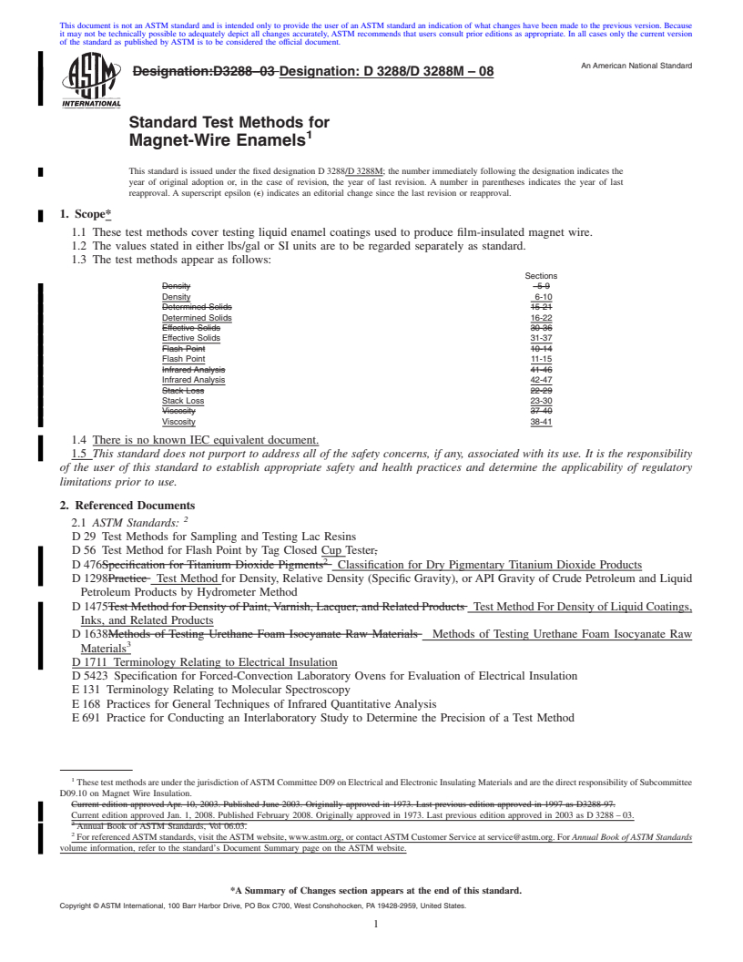 REDLINE ASTM D3288/D3288M-08 - Standard Test Methods for  Magnet-Wire Enamels