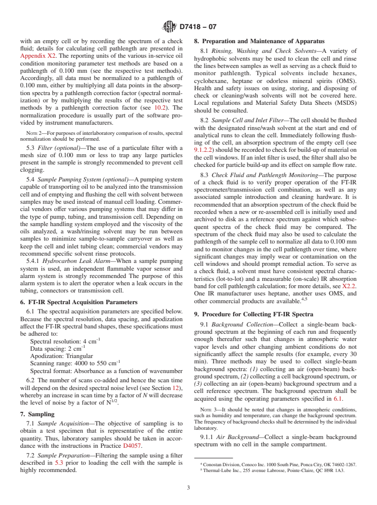 ASTM D7418-07 - Standard Practice for Set-Up and Operation of Fourier Transform Infrared (FT-IR) Spectrometers  for In-Service Oil Condition Monitoring