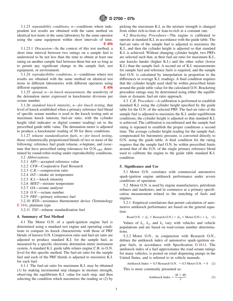 ASTM D2700-07b - Standard Test Method for Motor Octane Number of Spark-Ignition Engine Fuel