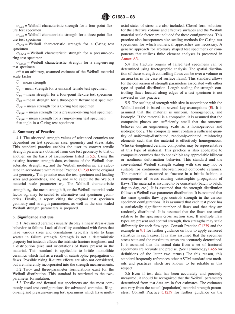 ASTM C1683-08 - Standard Practice for Size Scaling of Tensile Strengths Using Weibull Statistics for Advanced Ceramics