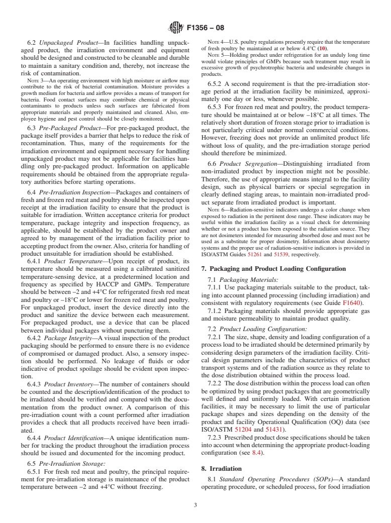 ASTM F1356-08 - Standard Practice for Irradiation of Fresh and Frozen Red Meat and Poultry to Control Pathogens and Other Microorganisms