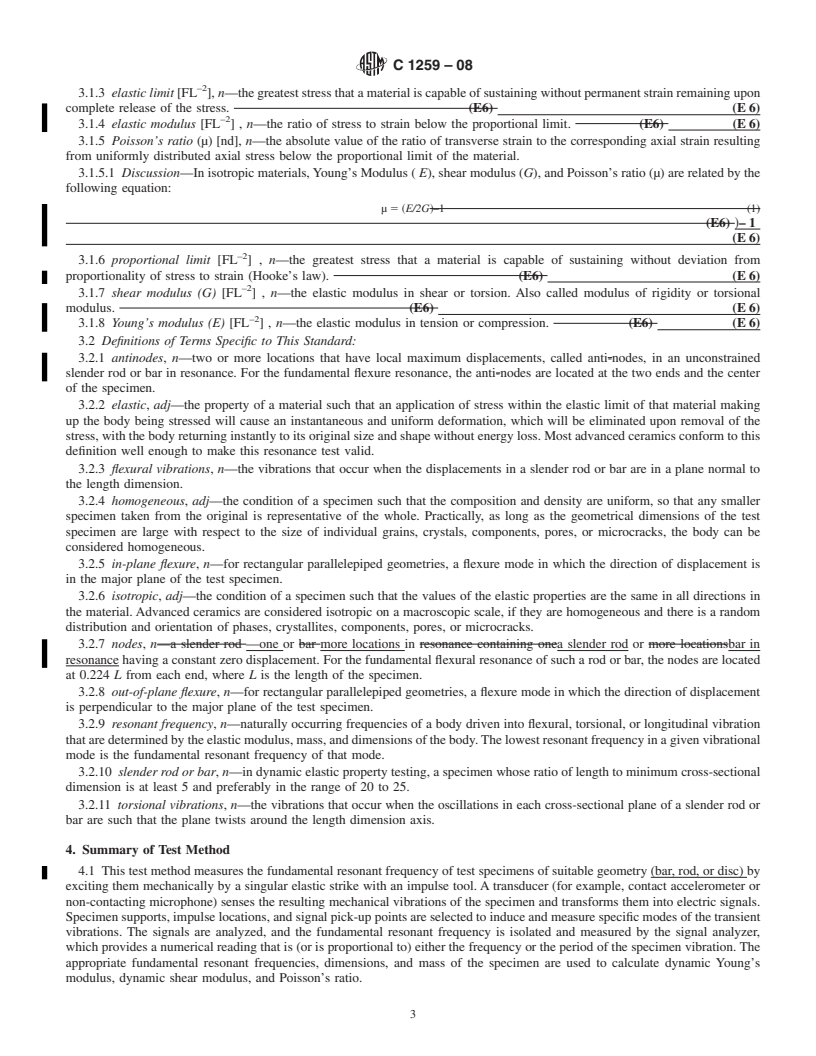 REDLINE ASTM C1259-08 - Standard Test Method for Dynamic Young's Modulus, Shear Modulus, and Poisson's Ratio for Advanced Ceramics by Impulse Excitation of Vibration