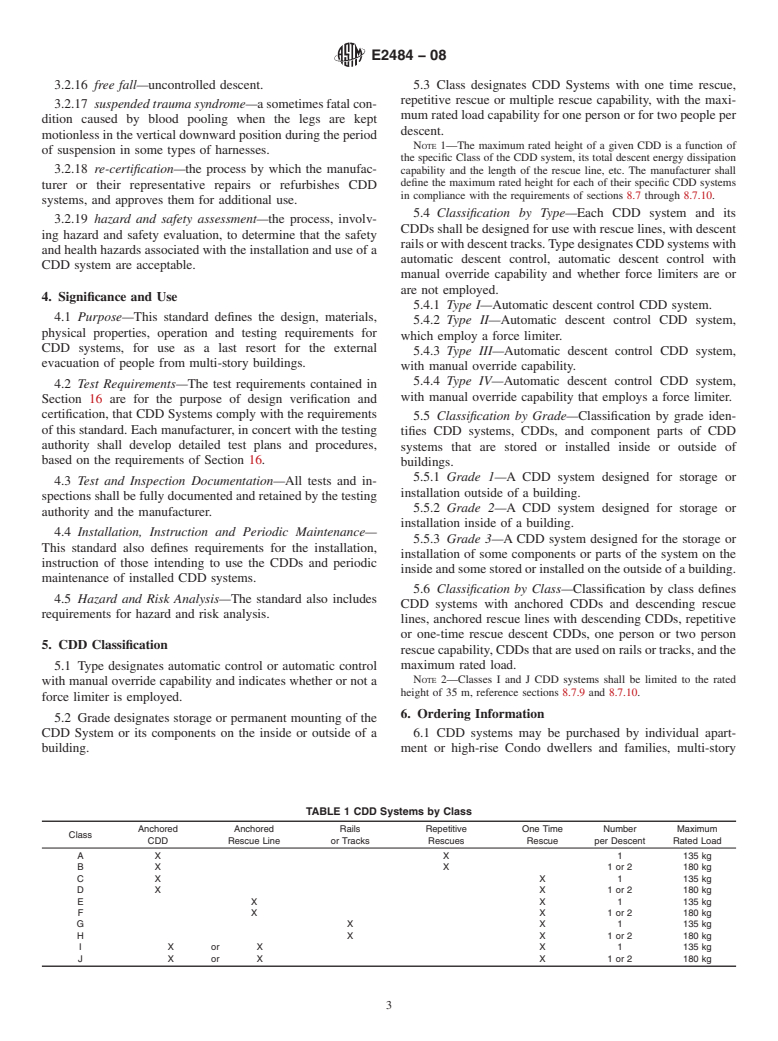 ASTM E2484-08 - Standard Specification for Multi-Story Building External Evacuation Controlled Descent Devices