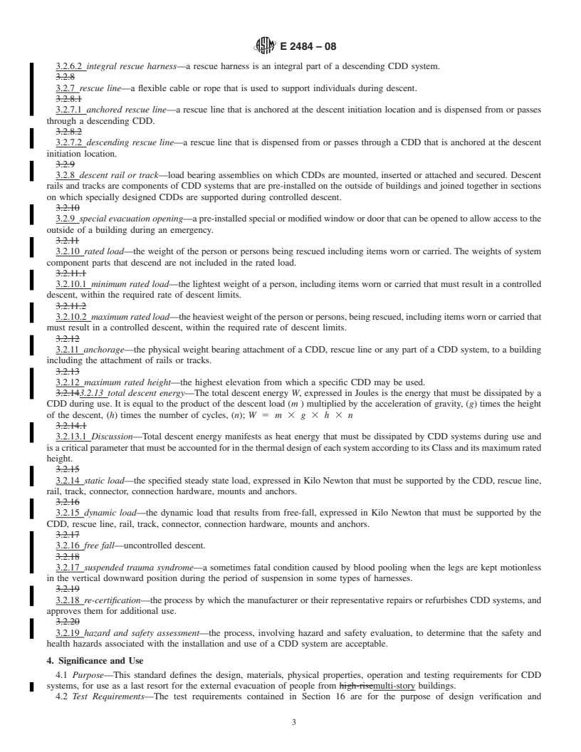 REDLINE ASTM E2484-08 - Standard Specification for Multi-Story Building External Evacuation Controlled Descent Devices