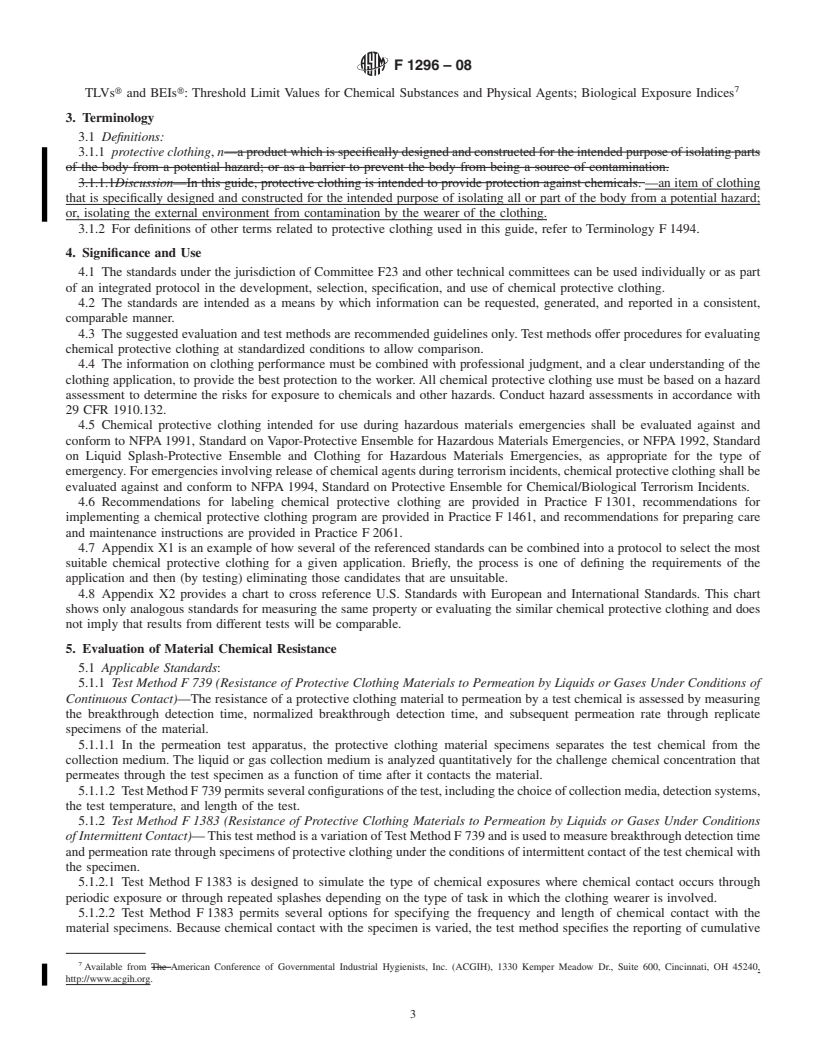 REDLINE ASTM F1296-08 - Standard Guide for Evaluating Chemical Protective Clothing