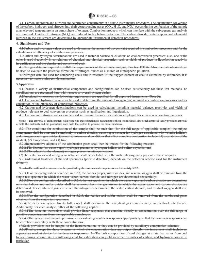 REDLINE ASTM D5373-08 - Standard Test Methods for Instrumental Determination of Carbon, Hydrogen, and Nitrogen in Laboratory Samples of Coal