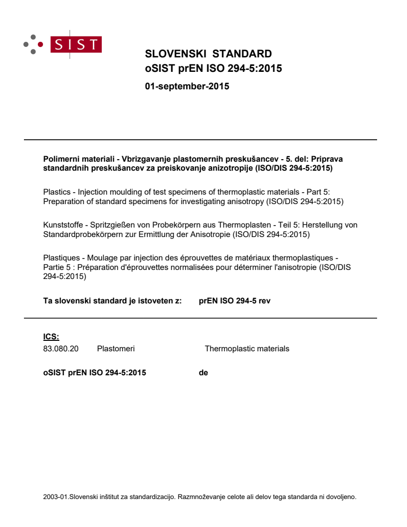 oSIST prEN ISO 294-5:2015