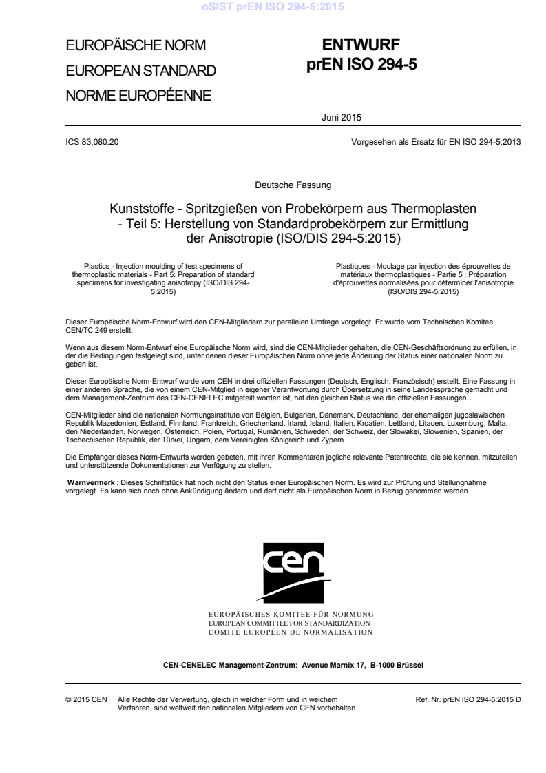 oSIST prEN ISO 294-5:2015
