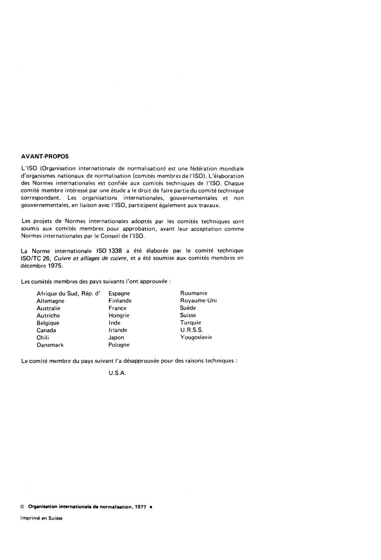 ISO 1338:1977 ISO 1338:1977 - Cast copper alloys — Composition and mechanical properties
Released:9/1/1977 - Page 2 preview