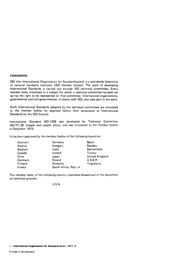 ISO 1338:1977 ISO 1338:1977 - Cast copper alloys -- Composition and mechanical properties - Page 2 preview