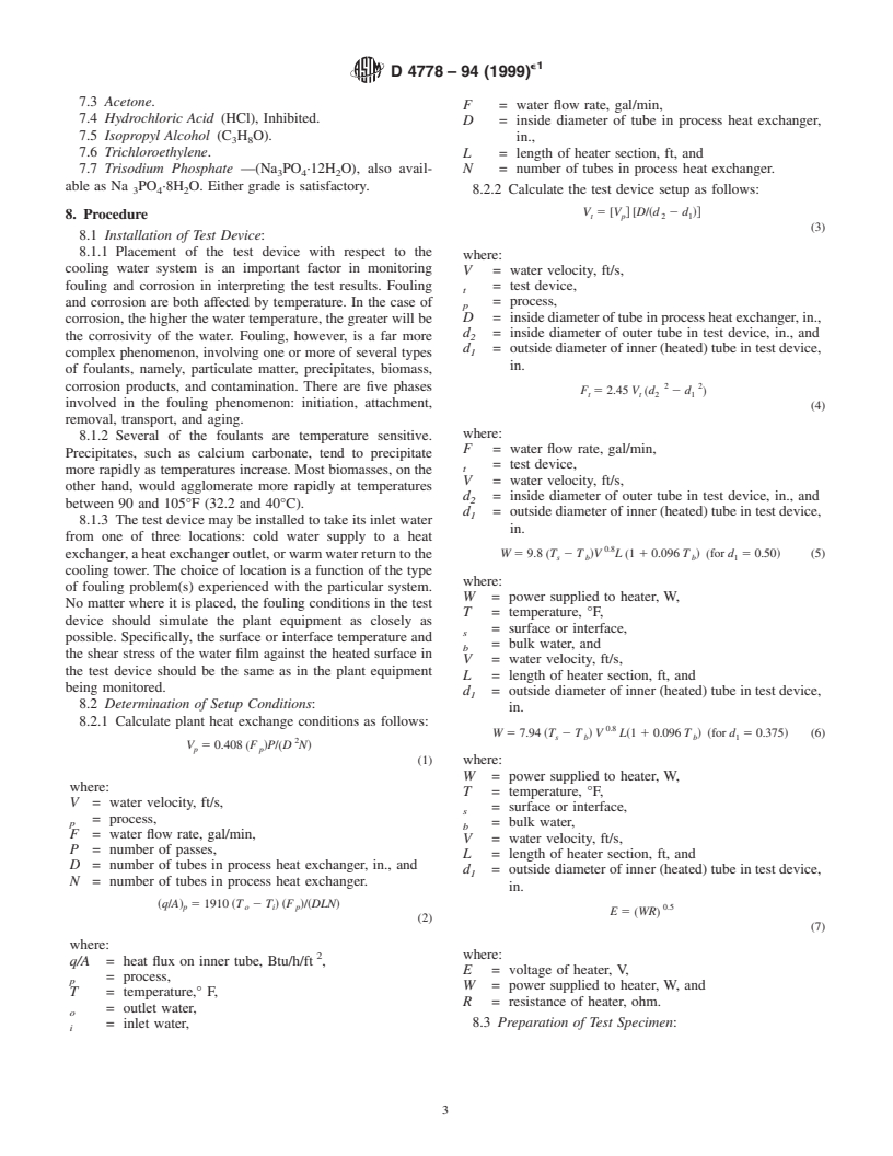 ASTM D4778-94(1999)e1 - Standard Test Method for Determination of Corrosion and Fouling Tendency of Cooling Water Under Heat Transfer Conditions