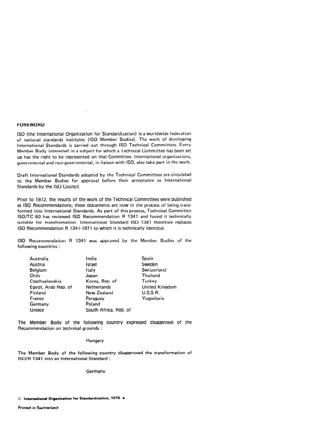 ISO 1341:1976 ISO 1341:1976 - Straight bevel gears -- Information to be given to the manufacturer by the purchaser in order to obtain the gear required - Page 2 preview