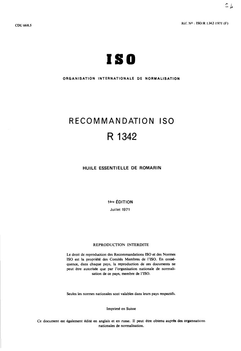 ISO/R 1342:1971 - Oil of rosemary
Released:7/1/1971