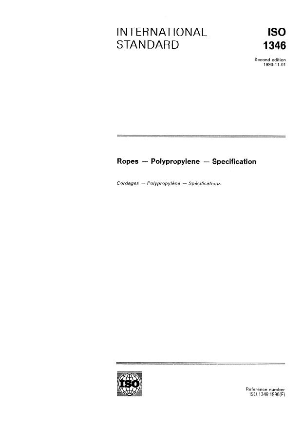 ISO 1346:1990 - Ropes -- Polypropylene -- Specification
