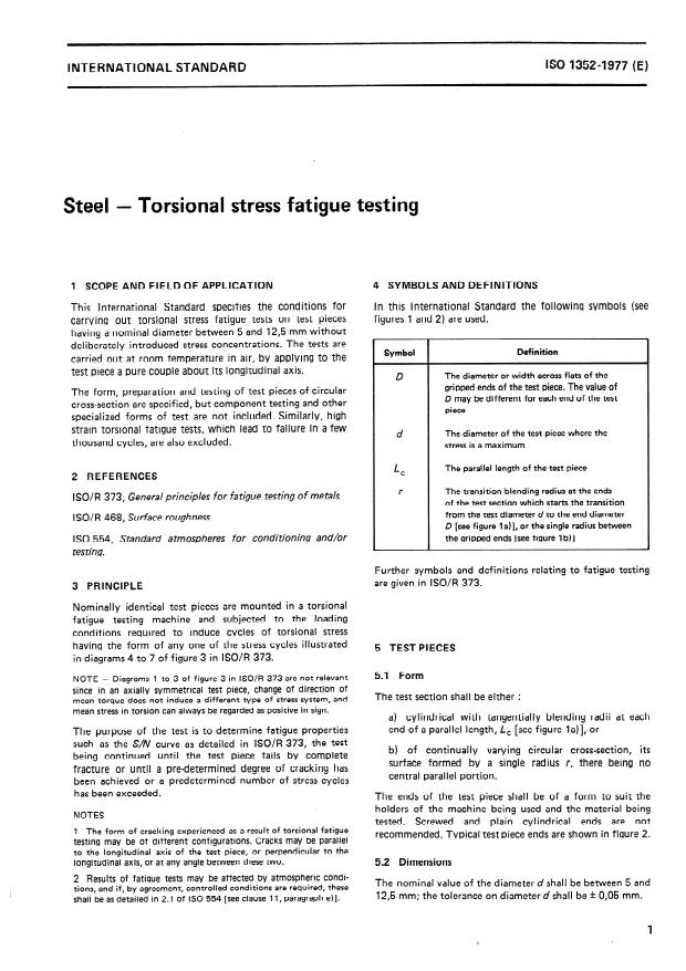 ISO 1352:1977 - Steel -- Torsional stress fatigue testing
