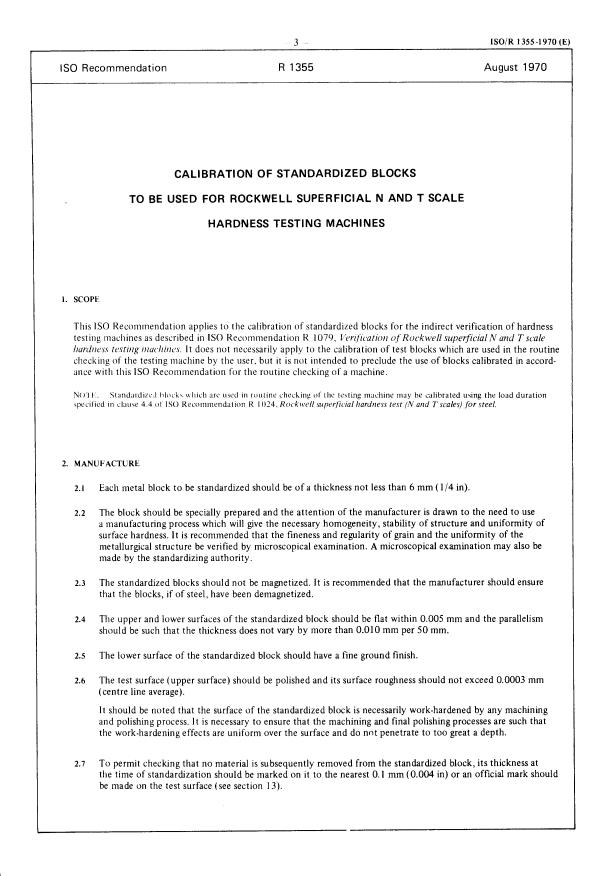 ISO/R 1355:1970 - Calibration of standardized blocks to be used for