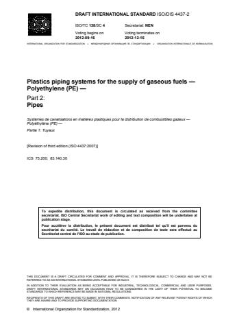 ISO 4437-2:2014 - Plastics piping systems for the supply of gaseous fuels - Polyethylene (PE)