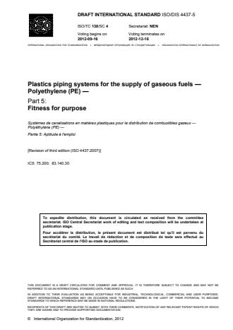 ISO 4437-5:2014 - Plastics piping systems for the supply of gaseous fuels - Polyethylene (PE)