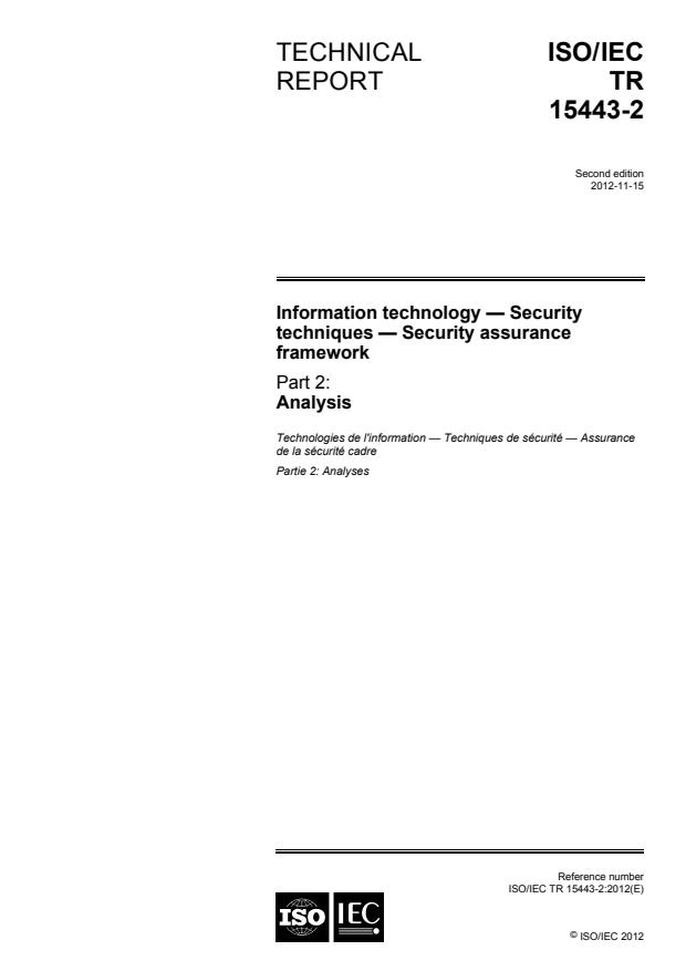 ISO/IEC TR 15443-2:2012 - Information technology -- Security techniques -- Security assurance framework