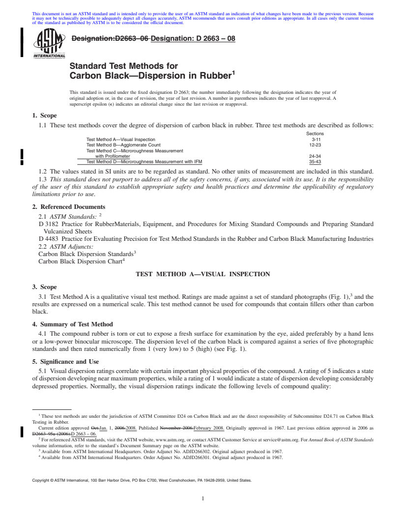 REDLINE ASTM D2663-08 - Standard Test Methods for Carbon Black<span class='unicode'>&#x2014;</span>Dispersion in Rubber