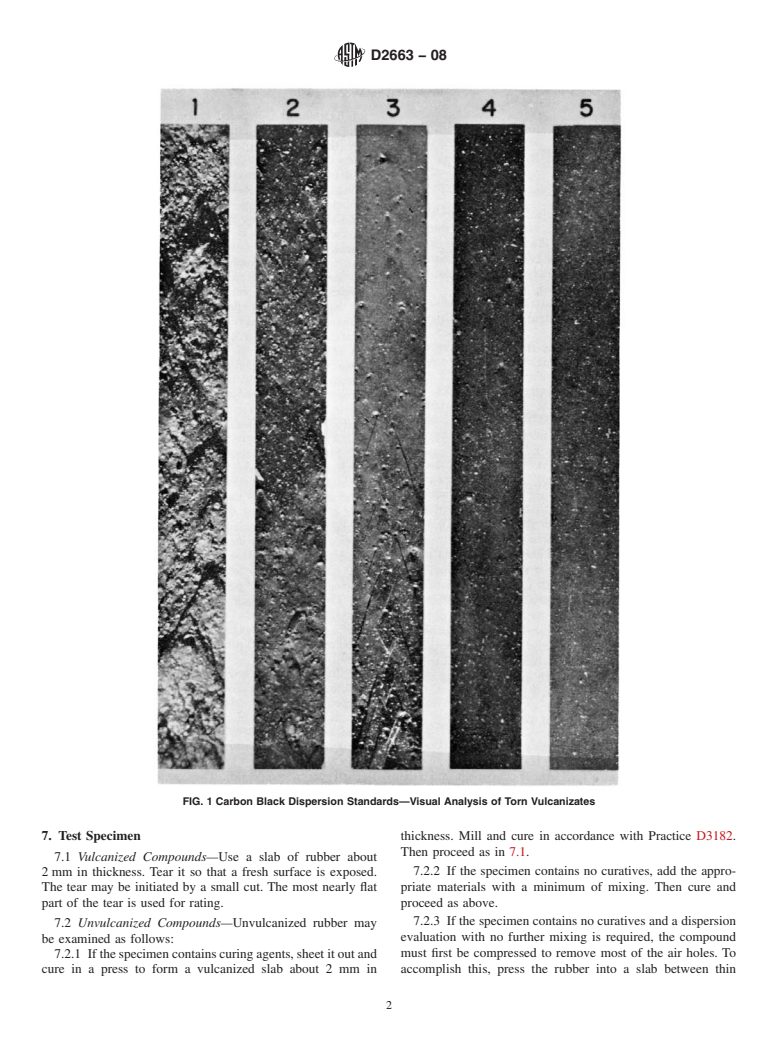 ASTM D2663-08 - Standard Test Methods for Carbon Black<span class='unicode'>&#x2014;</span>Dispersion in Rubber