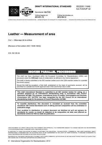 ISO 11646:2014 - Leather -- Measurement of area