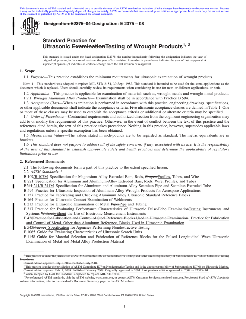 REDLINE ASTM E2375-08 - Standard Practice for Ultrasonic Testing of Wrought Products  <a href="#fn00002"></a>