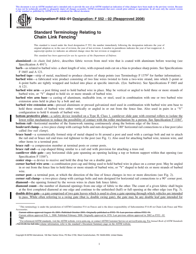 REDLINE ASTM F552-02(2008) - Standard Terminology Relating to  Chain Link Fencing