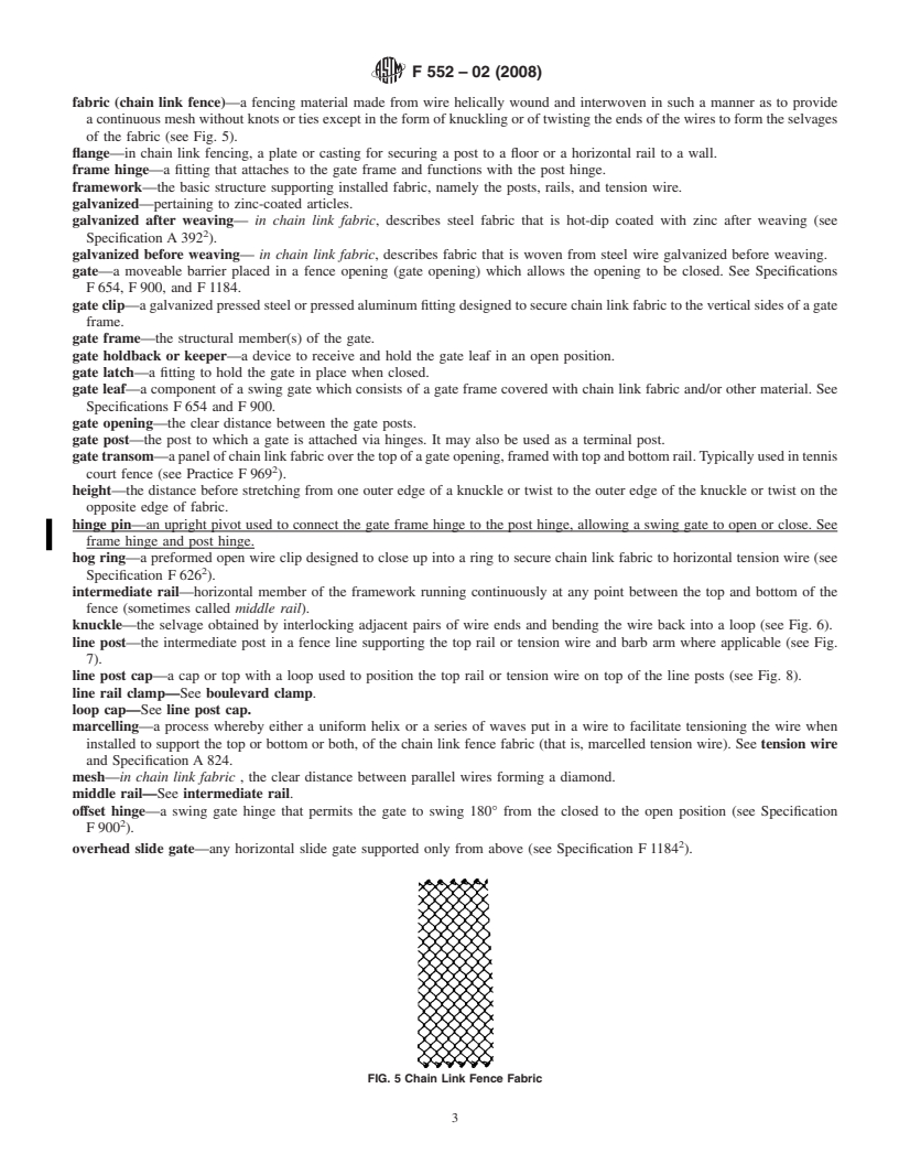 REDLINE ASTM F552-02(2008) - Standard Terminology Relating to  Chain Link Fencing