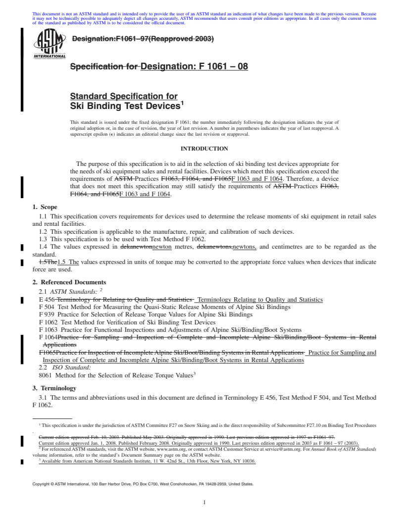 REDLINE ASTM F1061-08 - Standard Specification for Ski Binding Test Devices