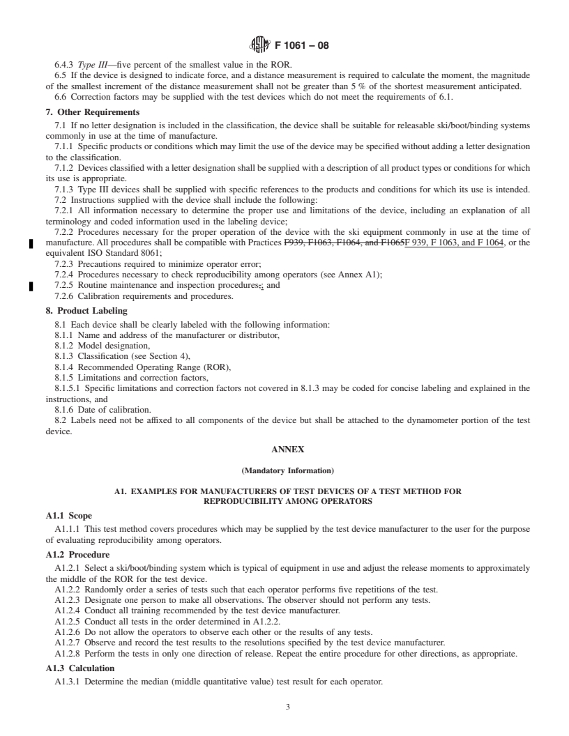 REDLINE ASTM F1061-08 - Standard Specification for Ski Binding Test Devices