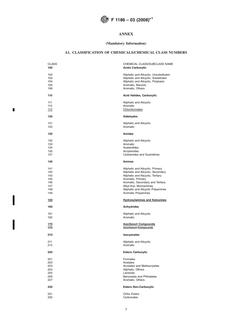 REDLINE ASTM F1186-03(2008)e1 - Standard Classification System for Chemicals According to Functional Groups