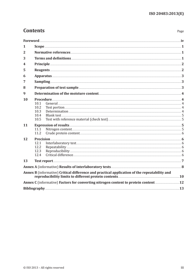 ISO 20483:2013 - Cereals and pulses — Determination of the nitrogen content and calculation of the crude protein content — Kjeldahl method
Released:11/19/2013