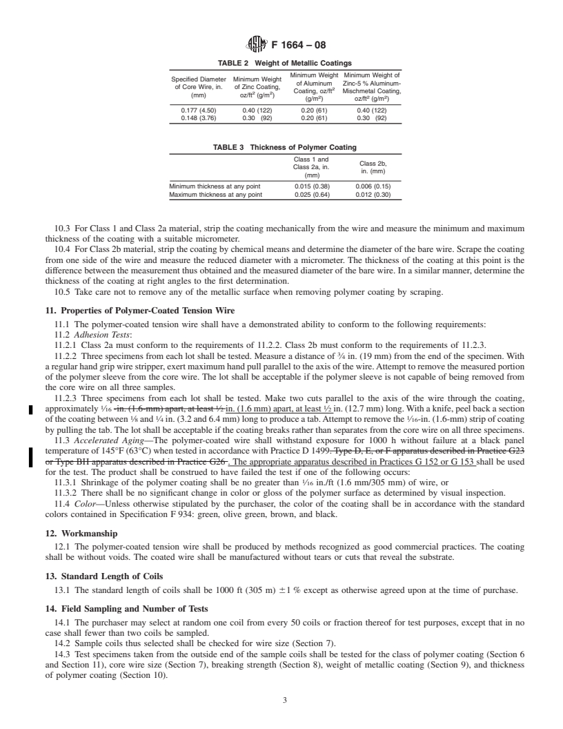 REDLINE ASTM F1664-08 - Standard Specification for  Poly(Vinyl Chloride) (PVC) and Other Conforming Organic Polymer-Coated Steel Tension Wire Used with Chain-Link Fence