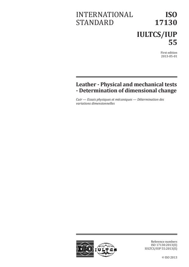 ISO 17130:2013 - Leather - Physical and mechanical tests - Determination of dimensional change