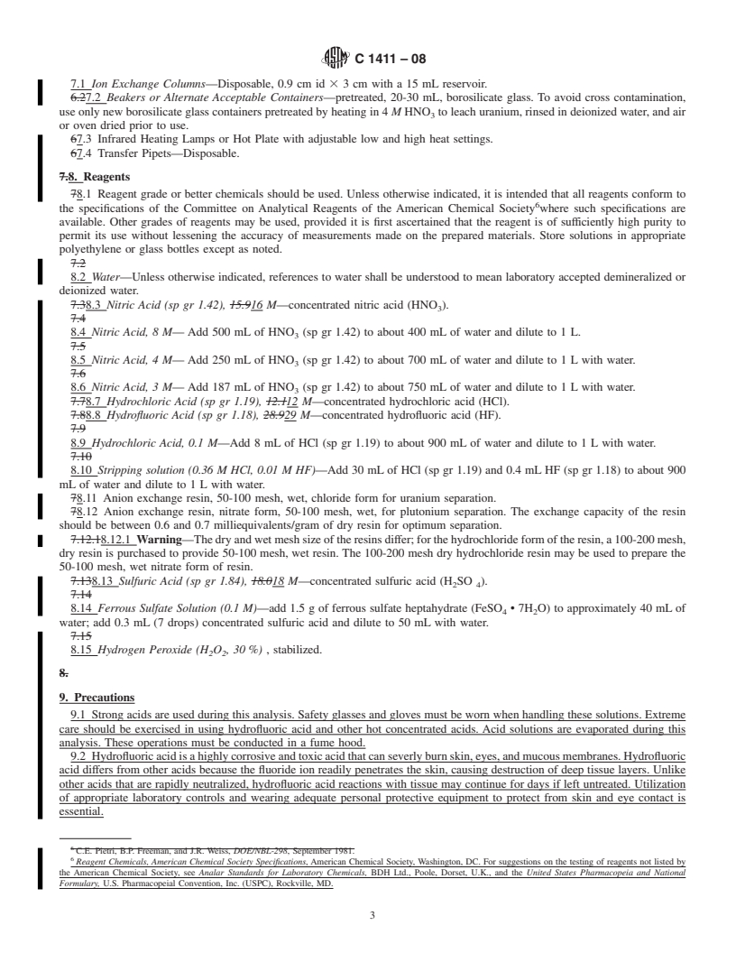 REDLINE ASTM C1411-08 - Standard Practice for The Ion Exchange Separation of Uranium and Plutonium Prior to Isotopic Analysis