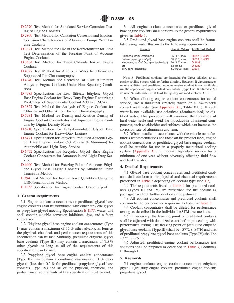 ASTM D3306-08 - Standard Specification for Glycol Base Engine Coolant for Automobile and Light-Duty Service