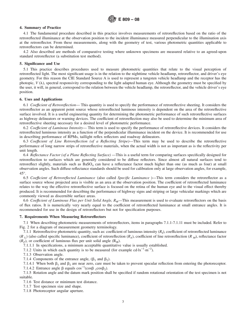 REDLINE ASTM E809-08 - Standard Practice for Measuring Photometric Characteristics of Retroreflectors