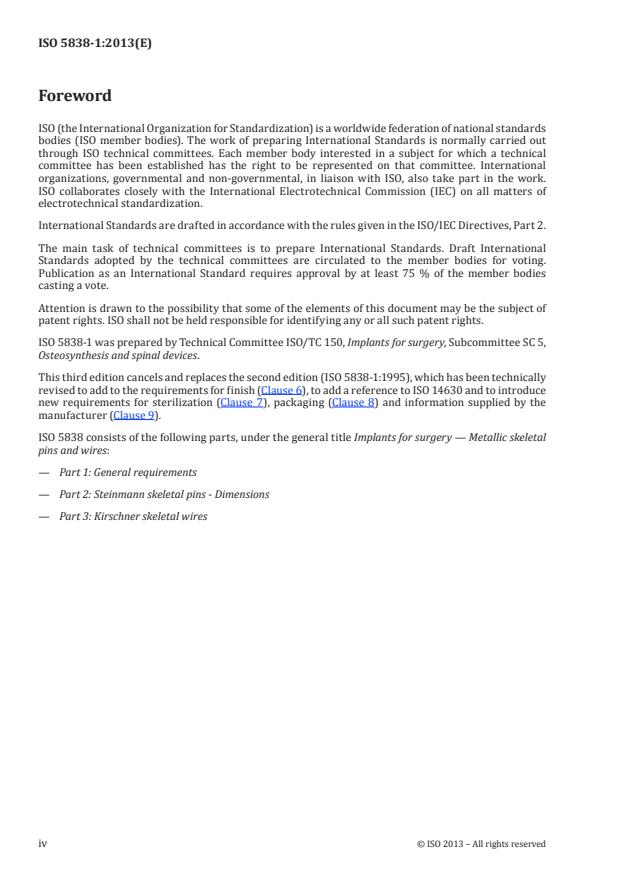 ISO 5838-1:2013 ISO 5838-1:2013 - Implants for surgery -- Metallic skeletal pins and wires - Page 4 preview
