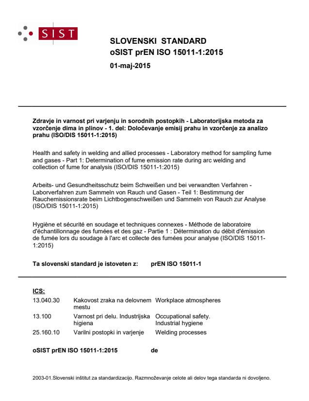 prEN ISO 15011-1:2015