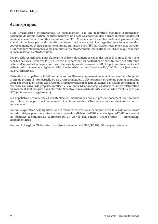 ISO 17142:2014 ISO 17142:2014 - Céramiques techniques -- Propriétés mécaniques des céramiques composites à haute température sous air à pression atmosphérique -- Détermination des propriétés de fatigue à amplitude constante - Page 4 preview