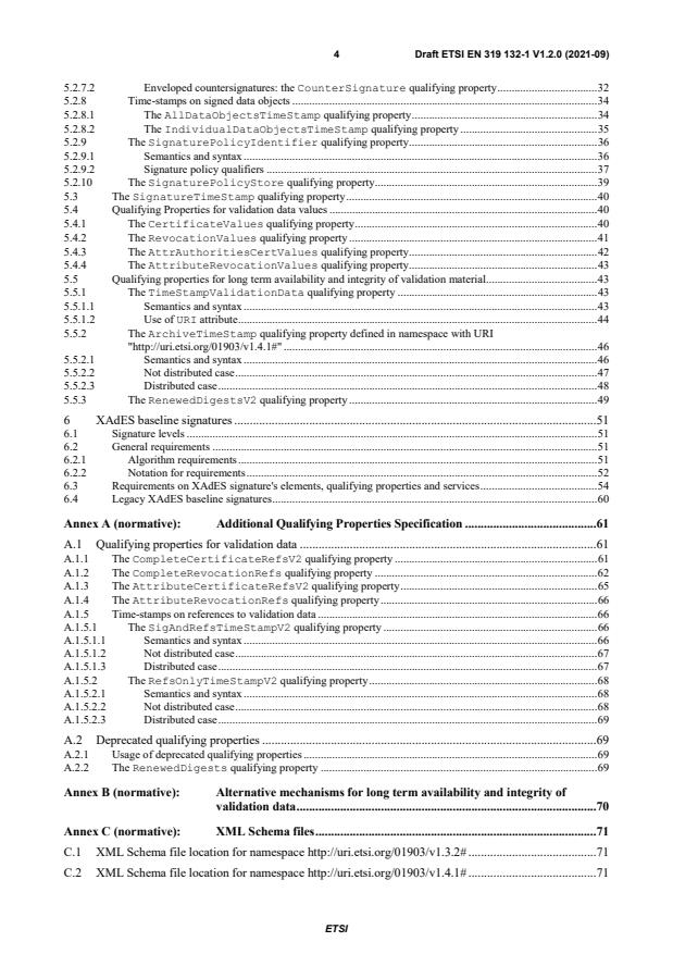 SIST EN 319 132-1 V1.2.1:2022 ETSI EN 319 132-1 V1.2.0 (2021-09) - Electronic Signatures and Infrastructures (ESI); XAdES digital signatures; Part 1: Building blocks and XAdES baseline signatures - Page 4 preview