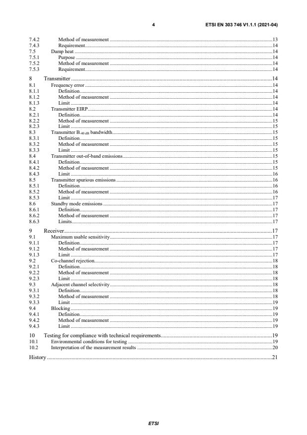 SIST EN 303 746 V1.1.1:2021 ETSI EN 303 746 V1.1.1 (2021-04) - Maritime Location Systems; Radio transmitters and receivers for radio links in maritime radio location systems operating in the 9 GHz frequency band (X band) - Page 4 preview