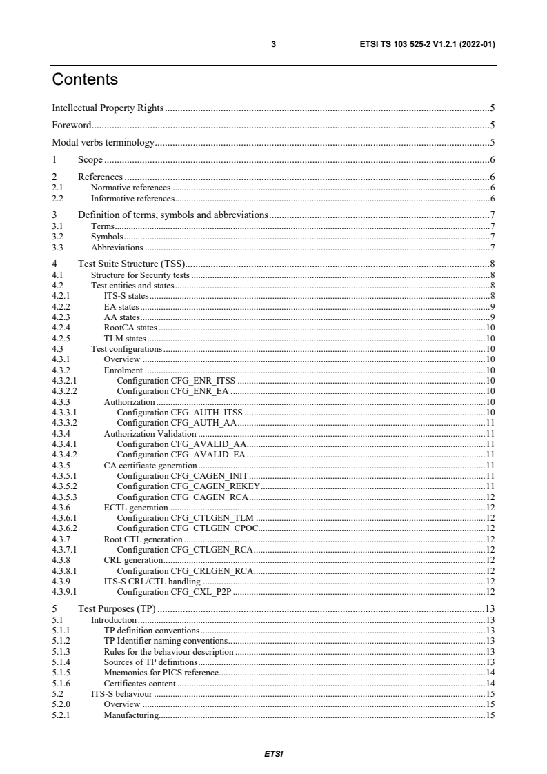 ETSI TS 103 525-2 V1.2.1 (2022-01) - Intelligent Transport Systems (ITS); Testing; Conformance test specifications for ITS PKI management; Part 2: Test Suite Structure and Test Purposes (TSS & TP)
